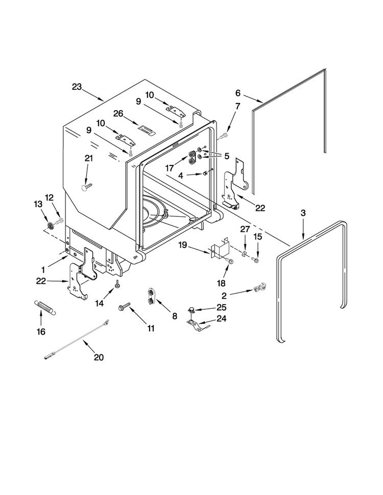 Tub And Frame Parts Diagram and Parts List for MDB7709AWB2  Maytag Dishwasher