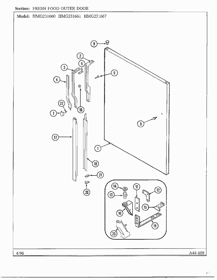 Fresh Food Outer Door Diagram and Parts List for HMG-231667  Admiral Refrigerator