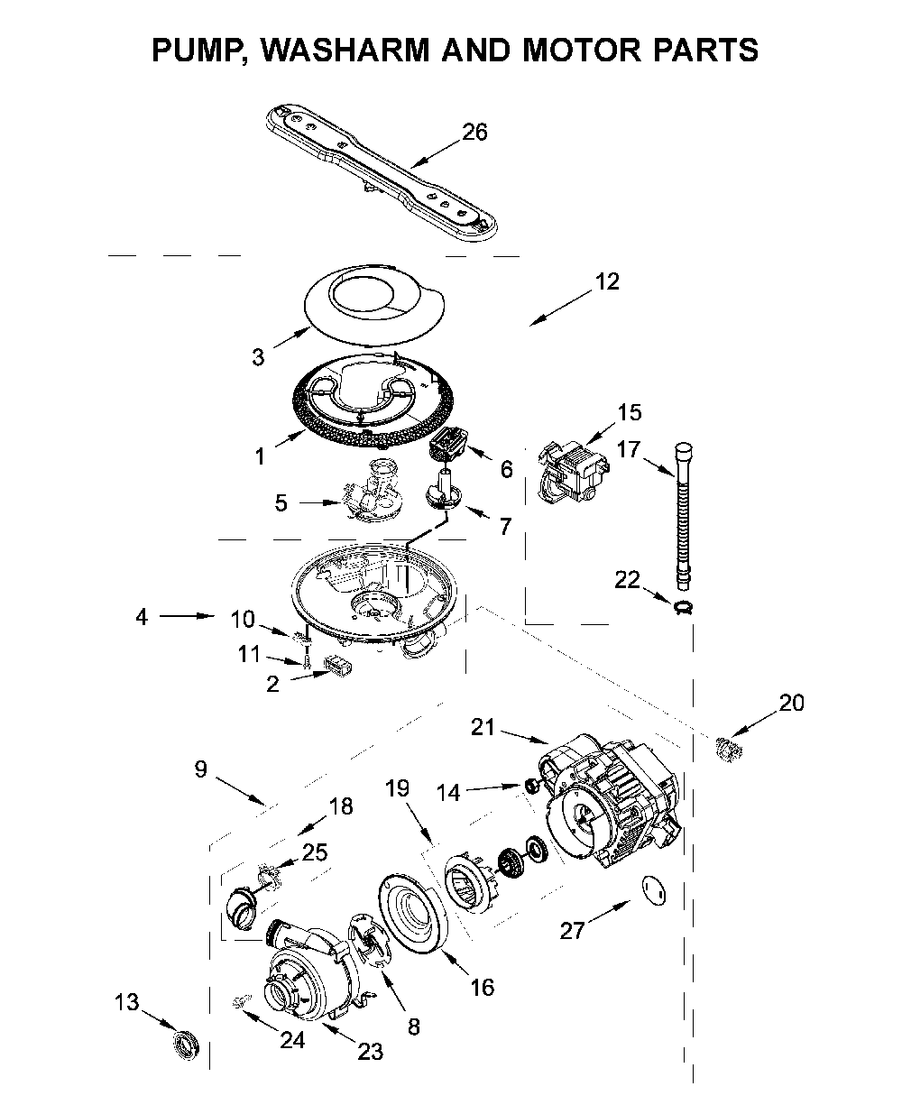 Pump, washarm and motor parts Diagram and Parts List for MDB4949SHZ1  Maytag Dishwasher