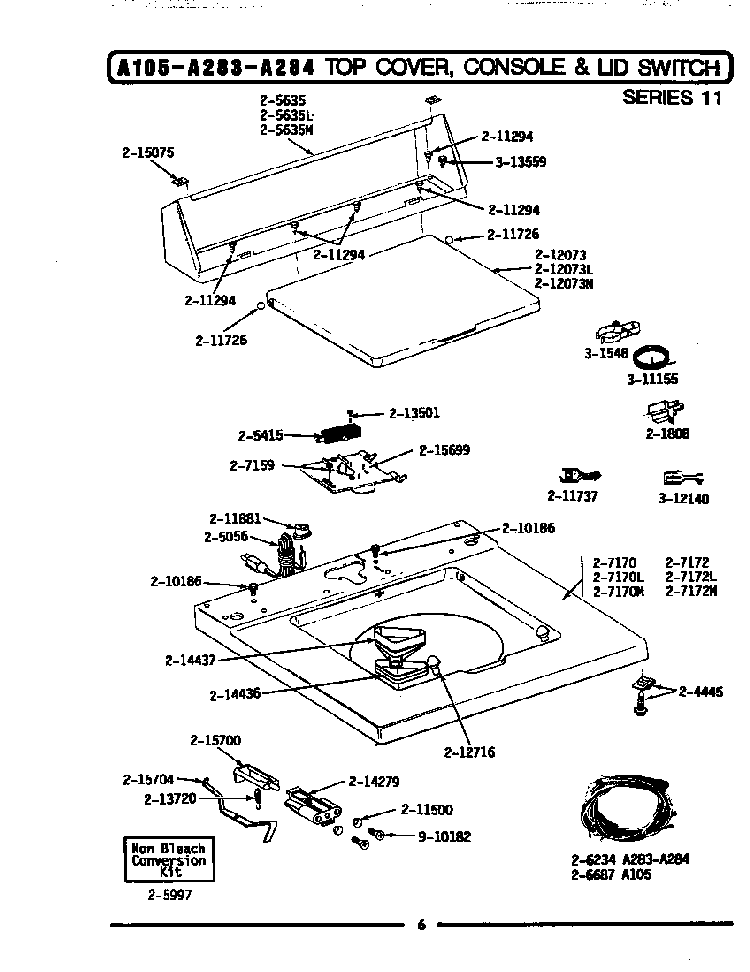 Top Cover, Console & Lid Switch Diagram and Parts List for BA283  Maytag Washer