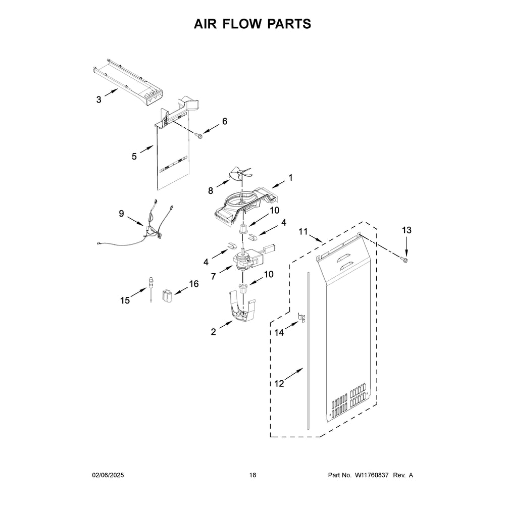 Air Flow Parts Diagram and Parts List for MRSC6636RZ00  Maytag Refrigerator