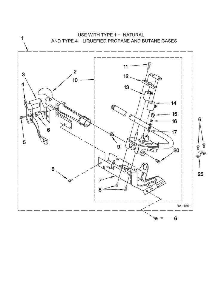 8318272 Burner Assembly Diagram and Parts List for CGD126SXQ0  Crosley Dryer