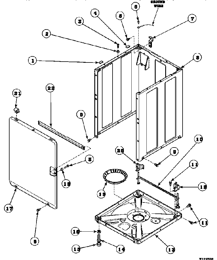 Front Panel, Base Assembly And Cabinet Assembly Diagram and Parts List for CW8413W2-PCW8413W2  Crosley Washer
