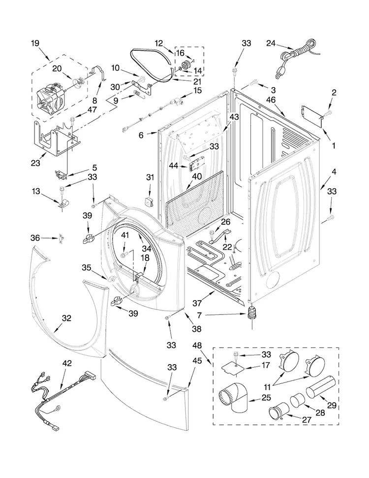 Cabinet Parts Diagram and Parts List for MGDE300VF2  Maytag Dryer