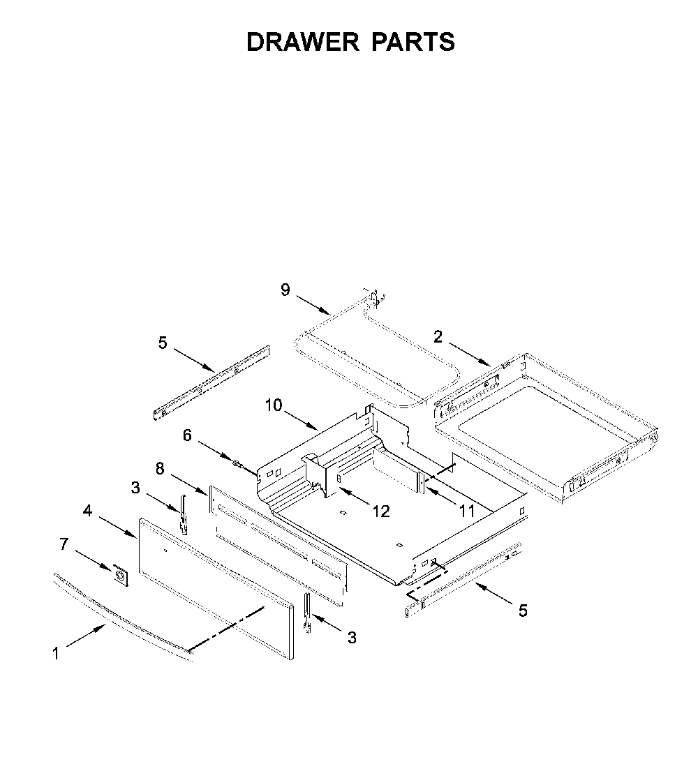 Drawer Parts Diagram and Parts List for 66475223711  Kenmore Range