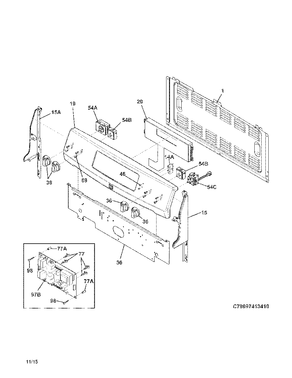 Backguard Diagram and Parts List for 79097312412  Kenmore Range