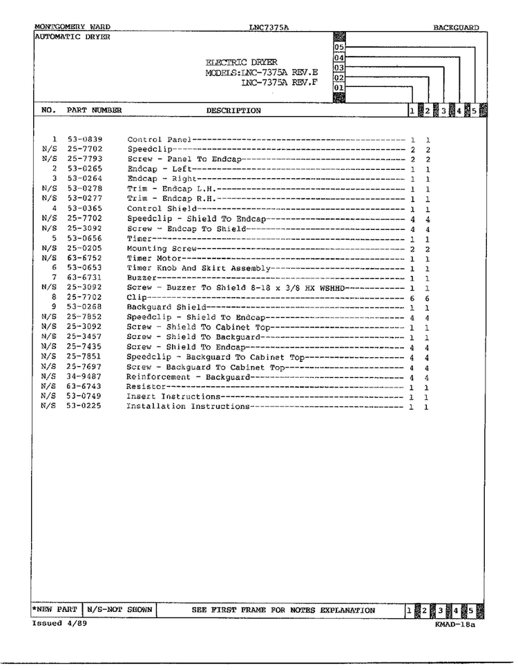 Backguard Page 2 Diagram and Parts List for 7375A REV F Norge Dryer