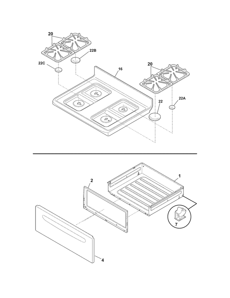 Top/drawer Diagram and Parts List for CRG3480LWF  Crosley Range
