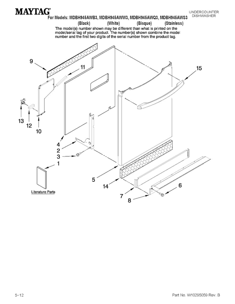 Door And Panel Parts Diagram and Parts List for MDBH945AWB3  Maytag Dishwasher
