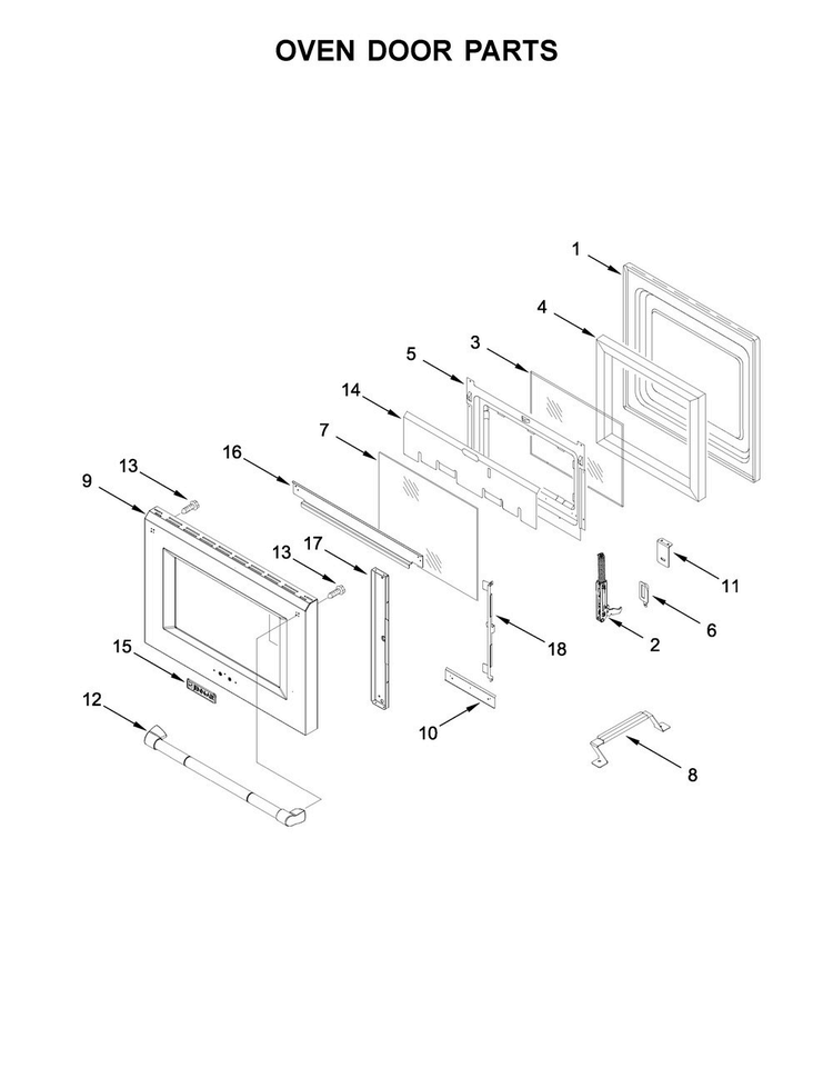 Oven Door Parts Diagram and Parts List for JGRP436WP02  Jenn-Air Range