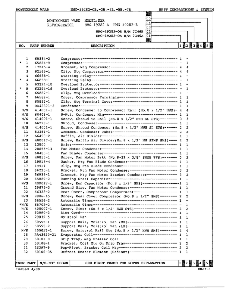 Unit Compartment/system Page 2 Diagram and Parts List for 19282B  Admiral Refrigerator