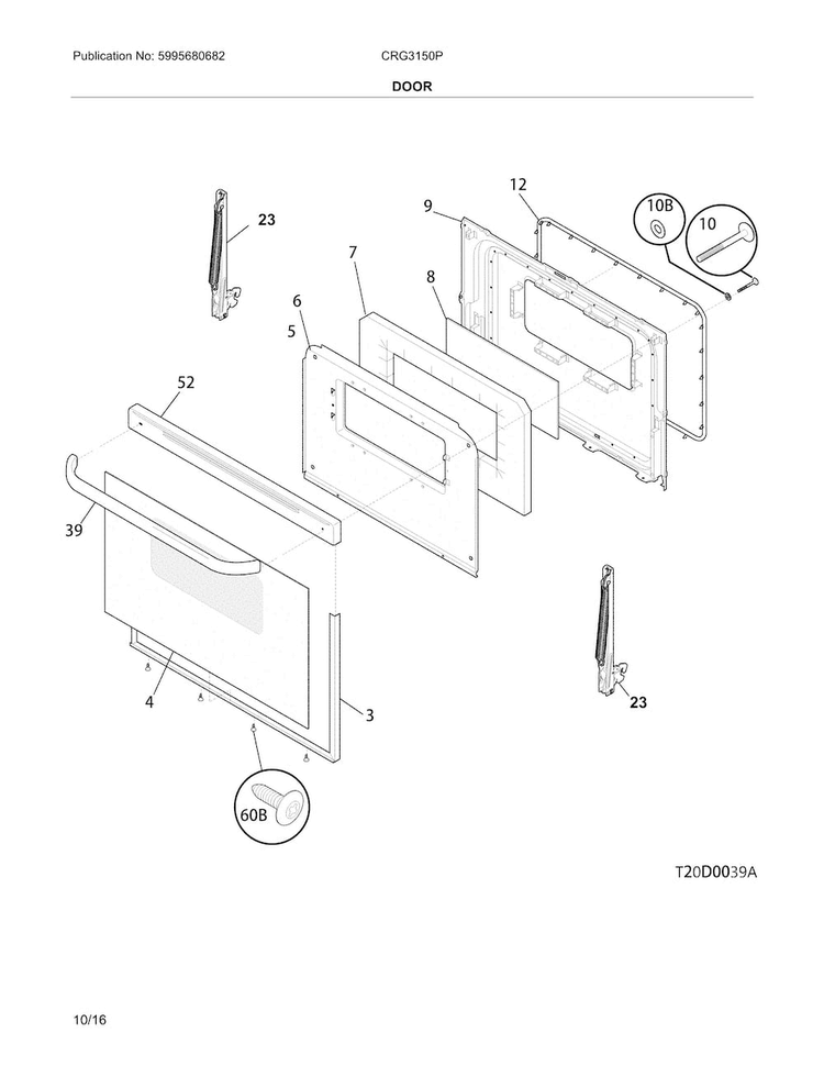 Door Diagram and Parts List for CRG3150PBD  Crosley Range