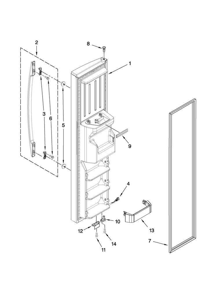 Freezer Door Parts Diagram and Parts List for MSD2553WEM01  Maytag Refrigerator