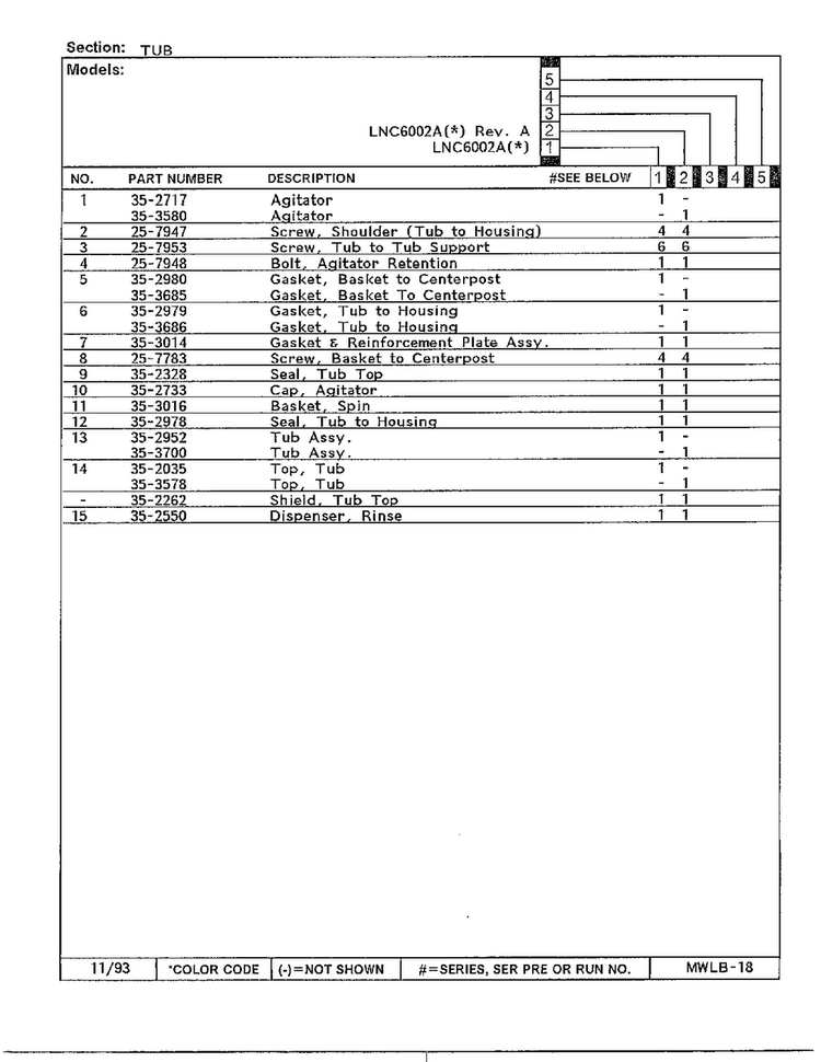 Tub Page 2 Diagram and Parts List for 6002A REV A Norge Washer