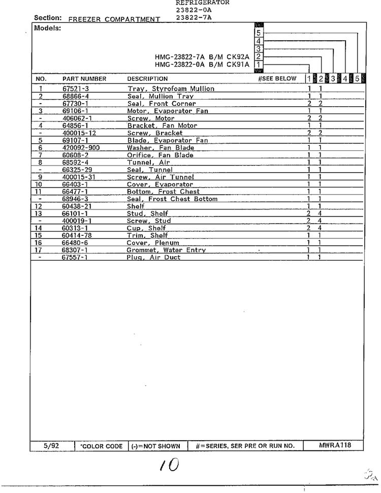 Freezer Compartment Page 2 Diagram and Parts List for 23822-7A  Admiral Refrigerator