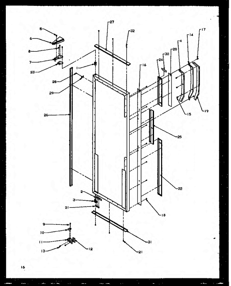 Refrigerator Door Hinge And Trim Parts Diagram and Parts List for SXD22NW-P1162405WW  Amana Refrigerator