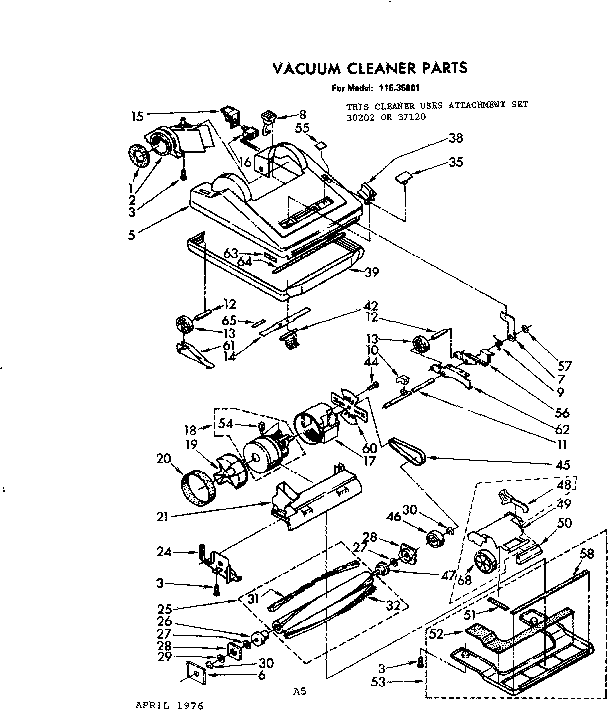 Nozzle And Motor Assembly Diagram and Parts List for 11635801  Kenmore Upright Vacuum