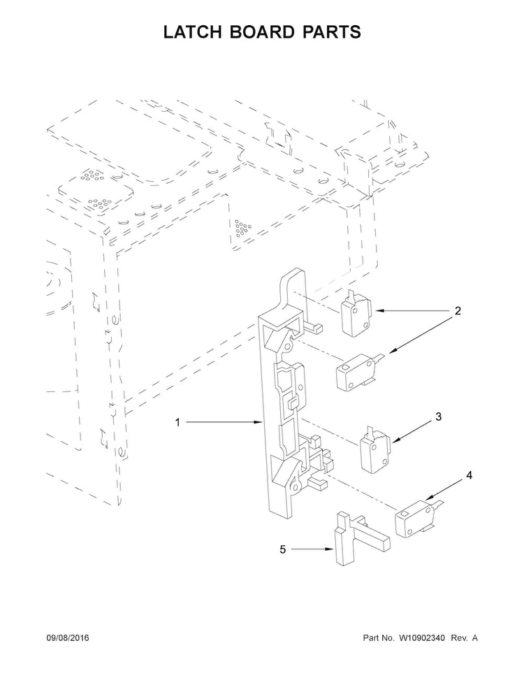 Latch Board Parts Diagram and Parts List for JMC3415ES0  Jenn-Air Microwave