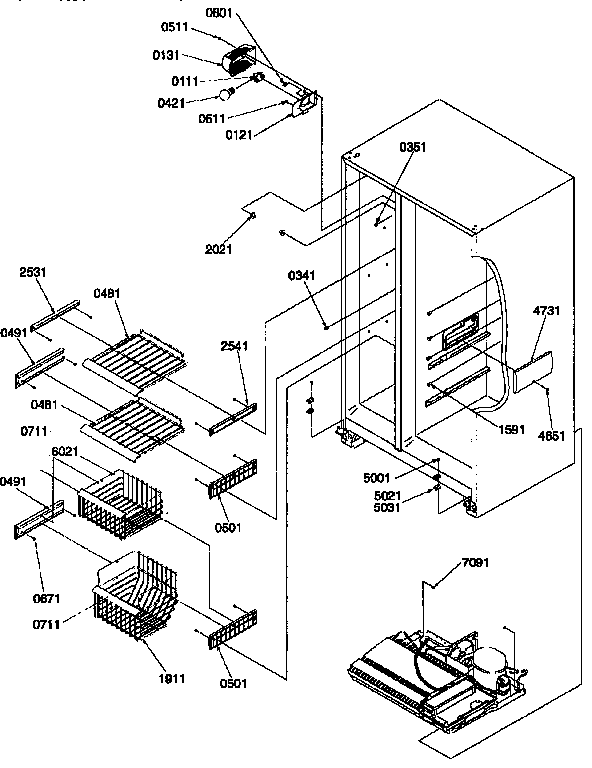 Freezer Shelves And Light Diagram and Parts List for 57082-P1190812WW  Amana Refrigerator