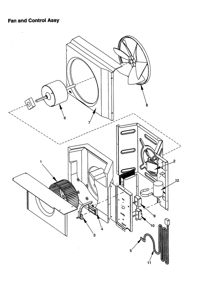 Fan And Control Assembly Diagram and Parts List for RC05890A1D PRC05890A1DB Amana Air Conditioner
