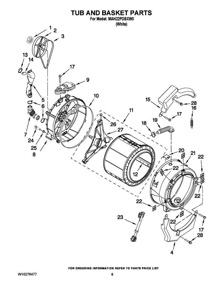 TUB AND BASKET PARTS Diagram and Parts List for MAH22PDBXW0  Maytag Washer