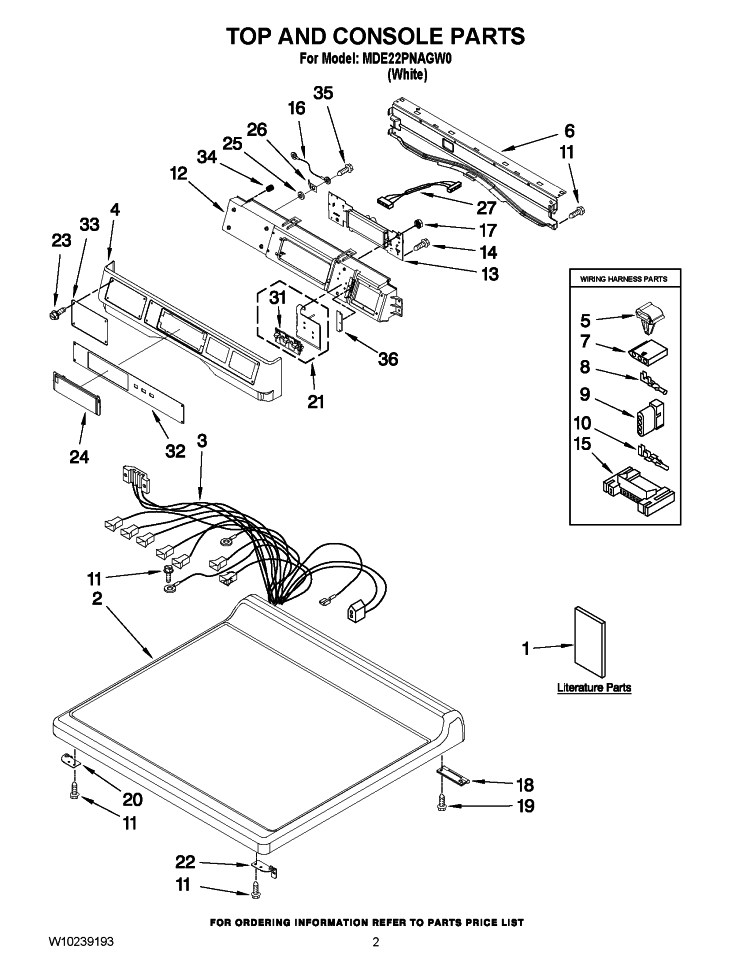 TOP AND CONSOLE PARTS Diagram and Parts List for MDE22PNAGW0  Maytag Dryer