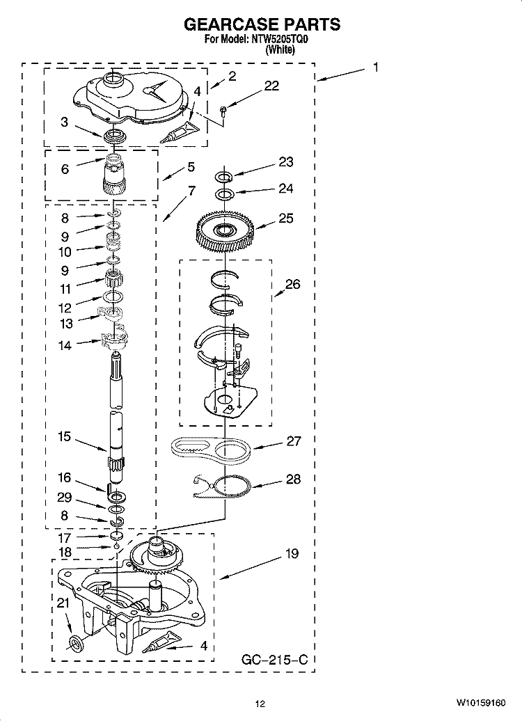 GEARCASE PARTS, OPTIONAL PARTS (NOT INCLUDED) Diagram and Parts List for NTW5205TQ0  Amana Washer