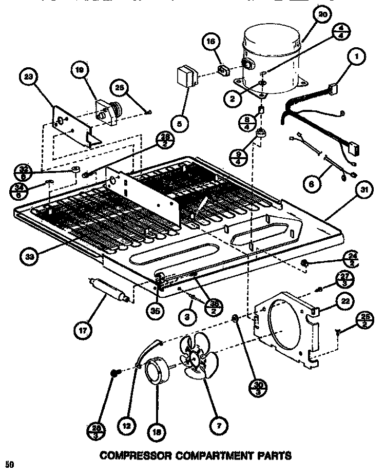 COMPRESSOR COMPARTMENT Diagram and Parts List for TM516G1 P7655605W Amana Refrigerator
