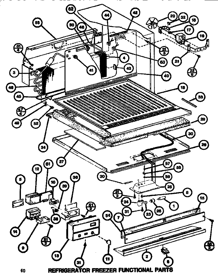FUNCTIONAL PARTS (REF / FRZ) Diagram and Parts List for TR518G P7655606W Amana Refrigerator