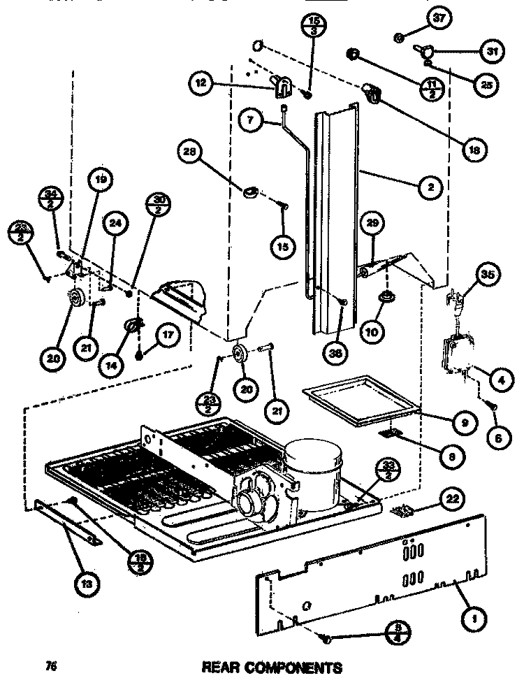 REAR COMPONENTS Diagram and Parts List for TC522G P7655608W Amana Refrigerator