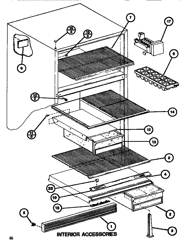 INTERIOR ACCESSORIES Diagram and Parts List for TM516H1 P7655609W Amana Refrigerator