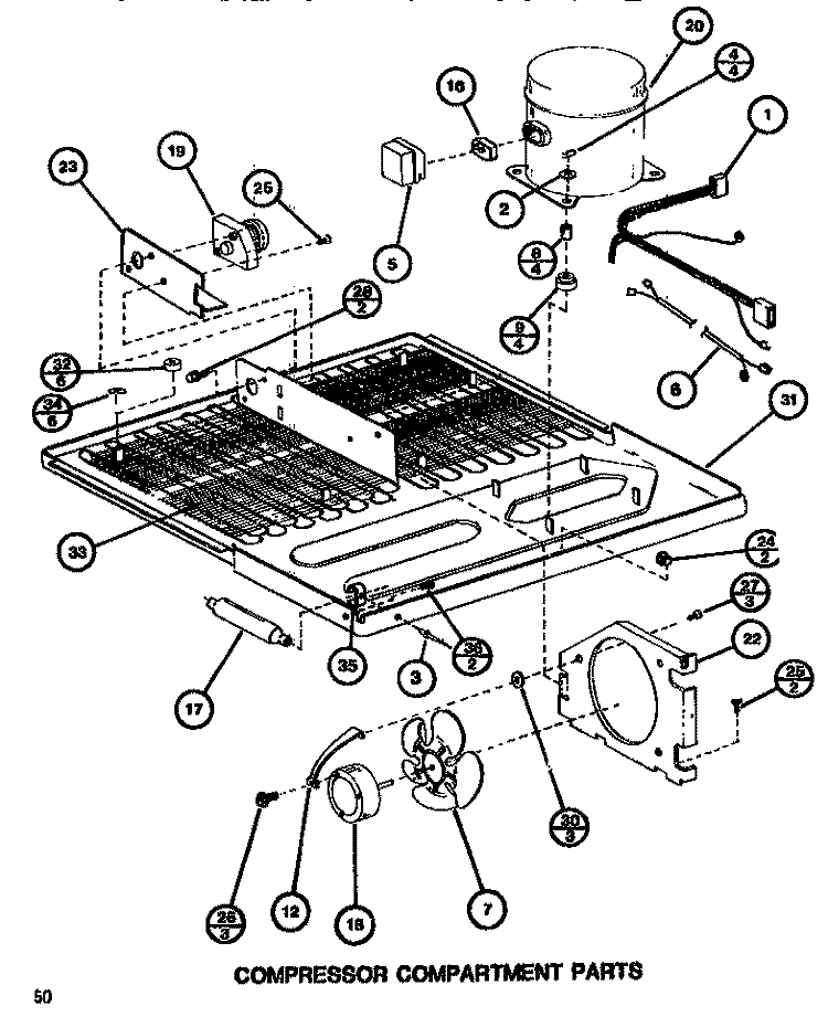 COMPRESSOR COMPARTMENT Diagram and Parts List for TM516H1 P7655609W Amana Refrigerator