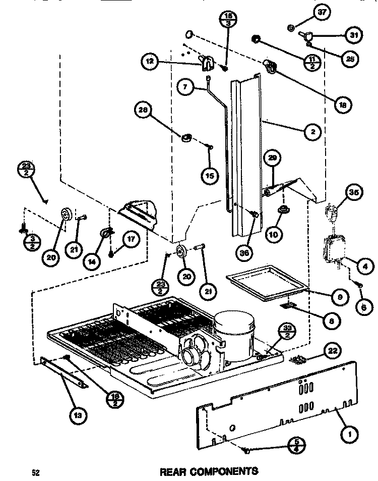 REAR COMPONENTS Diagram and Parts List for TM516H1 P7655609W Amana Refrigerator