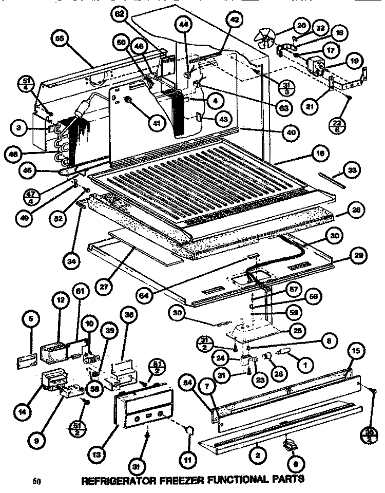 FUNCTIONAL PARTS (REF / FRZ) Diagram and Parts List for TR518H P7655610W Amana Refrigerator