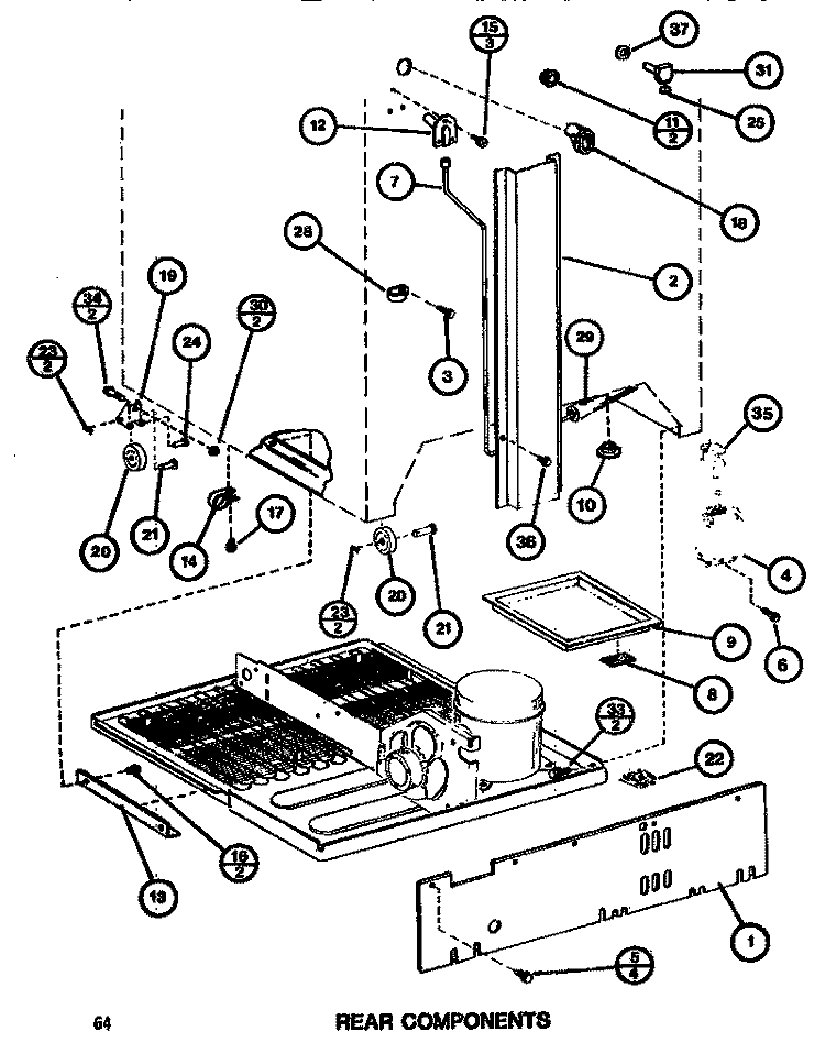 REAR COMPONENTS Diagram and Parts List for TR518H P7655610W Amana Refrigerator