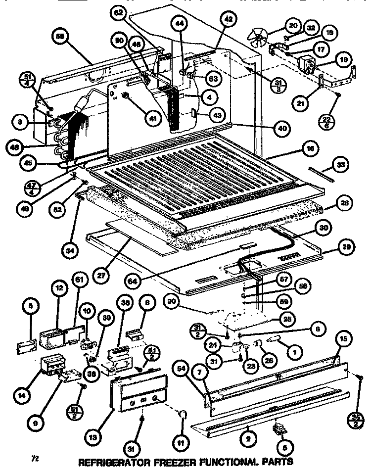 FUNCTIONAL PARTS (REF / FRZ) Diagram and Parts List for TC522H P7655612W Amana Refrigerator