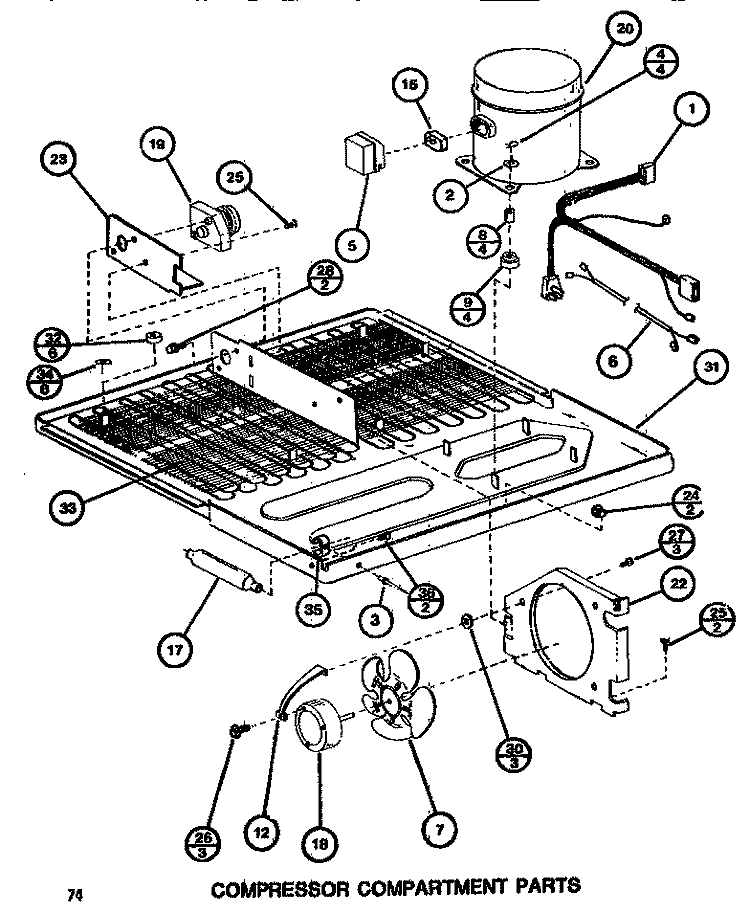 COMPRESSOR COMPARTMENT Diagram and Parts List for TC522H P7655612W Amana Refrigerator