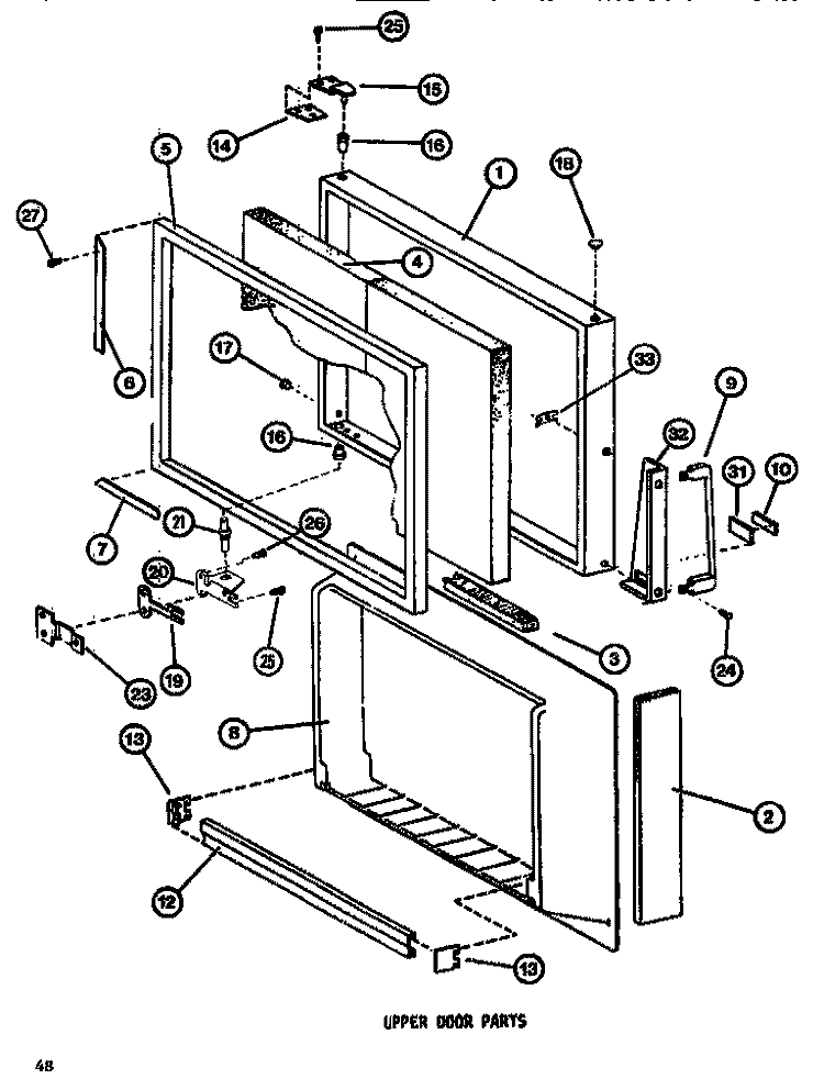 UPPER DOOR Diagram and Parts List for TM516F1 P7705205W Amana Refrigerator
