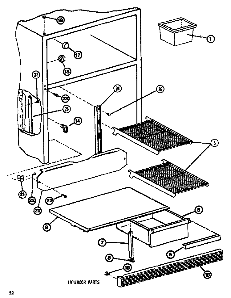 INTERIOR Diagram and Parts List for TM516F1 P7705205W Amana Refrigerator