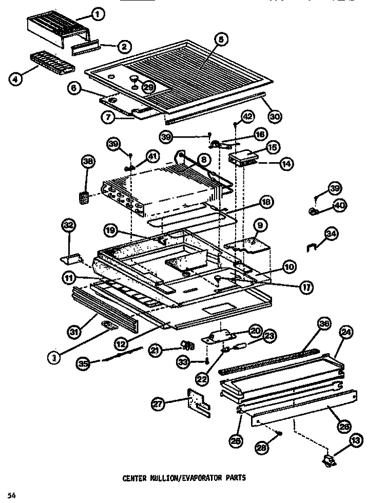 CENTER MULLION / EVAP Diagram and Parts List for TM516F1 P7705205W Amana Refrigerator