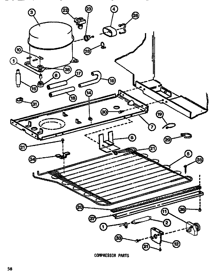 COMPRESSOR Diagram and Parts List for TM516F1 P7705205W Amana Refrigerator