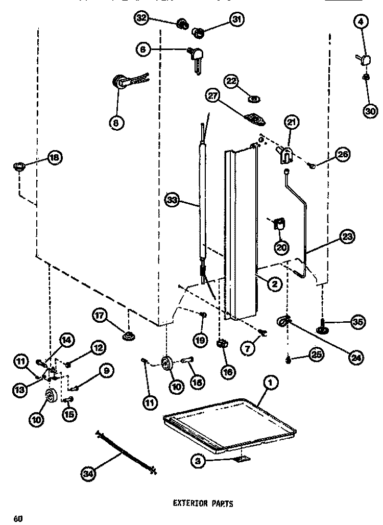 EXTERIOR Diagram and Parts List for TM516F1 P7705205W Amana Refrigerator