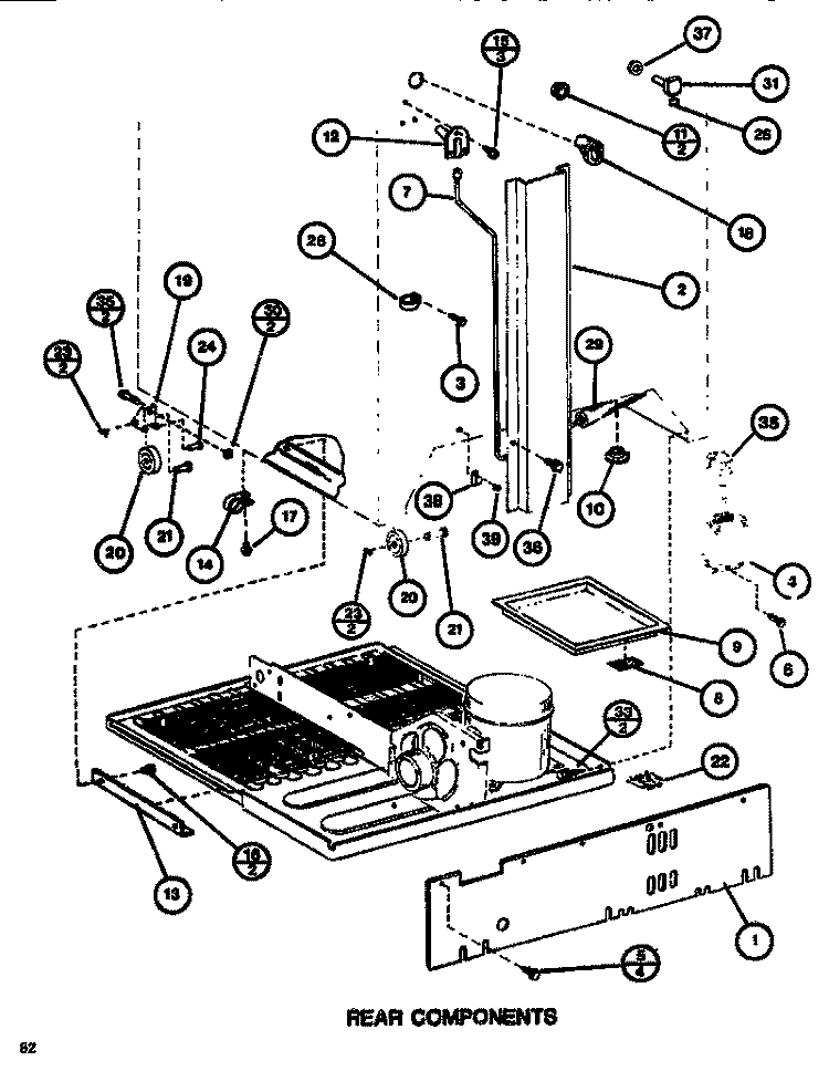 REAR COMPONENTS Diagram and Parts List for TR518H P7655614W Amana Refrigerator