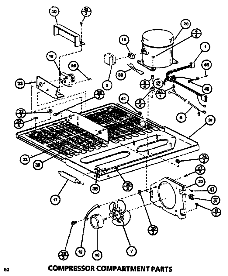 COMPRESSOR COMPARTMENT Diagram and Parts List for TM516M1 P7816005W Amana Refrigerator