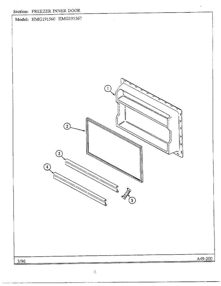 Freezer Inner Door Diagram and Parts List for HMG191560  Admiral Refrigerator