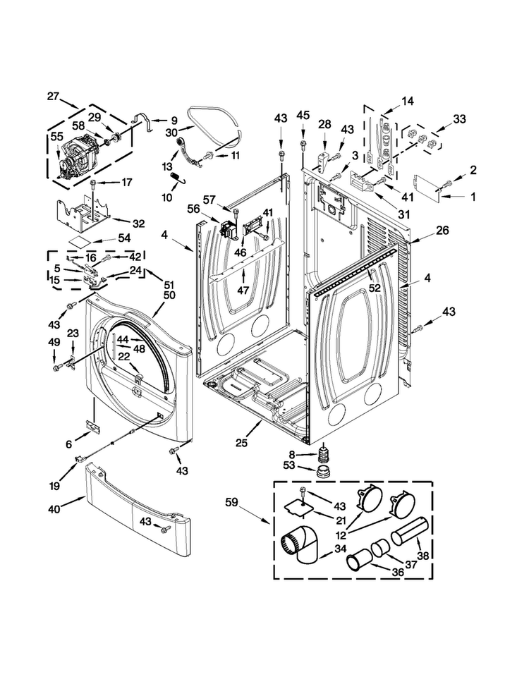 Cabinet Parts Diagram and Parts List for MDE25PRAYW1  Maytag Dryer