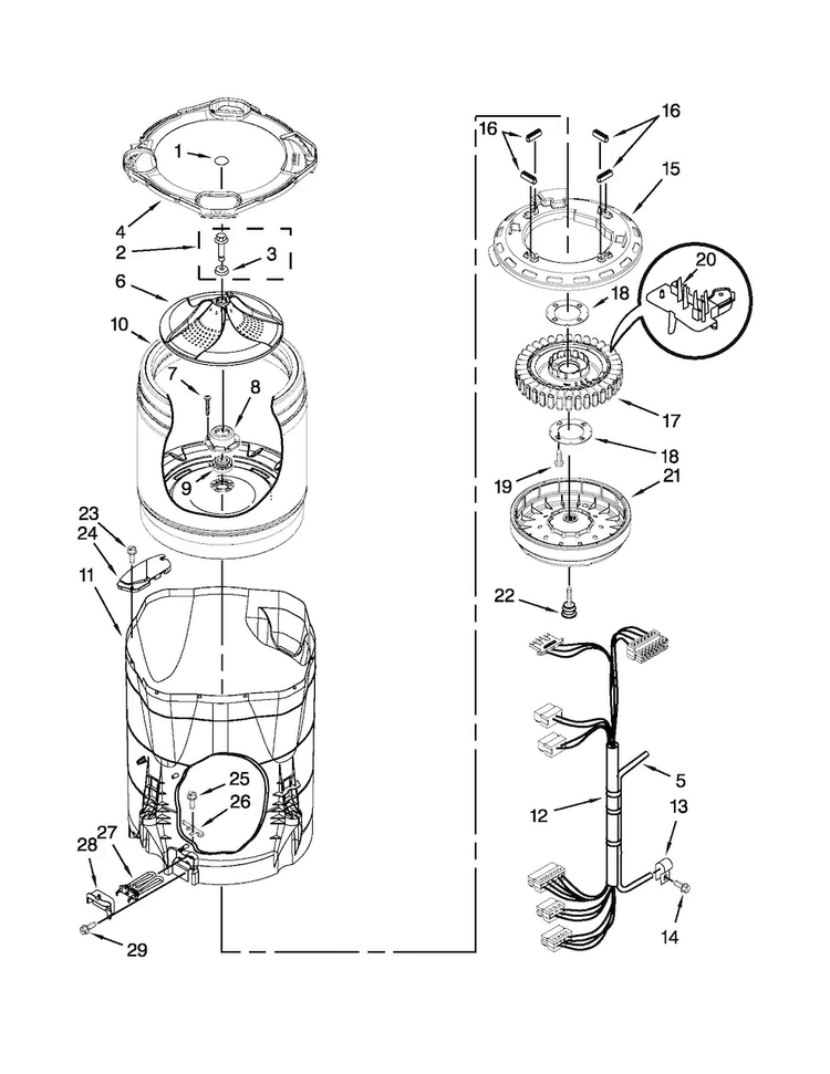 Motor, Basket And Tub Parts Diagram and Parts List for 7MMVWB950AG0  Maytag Washer