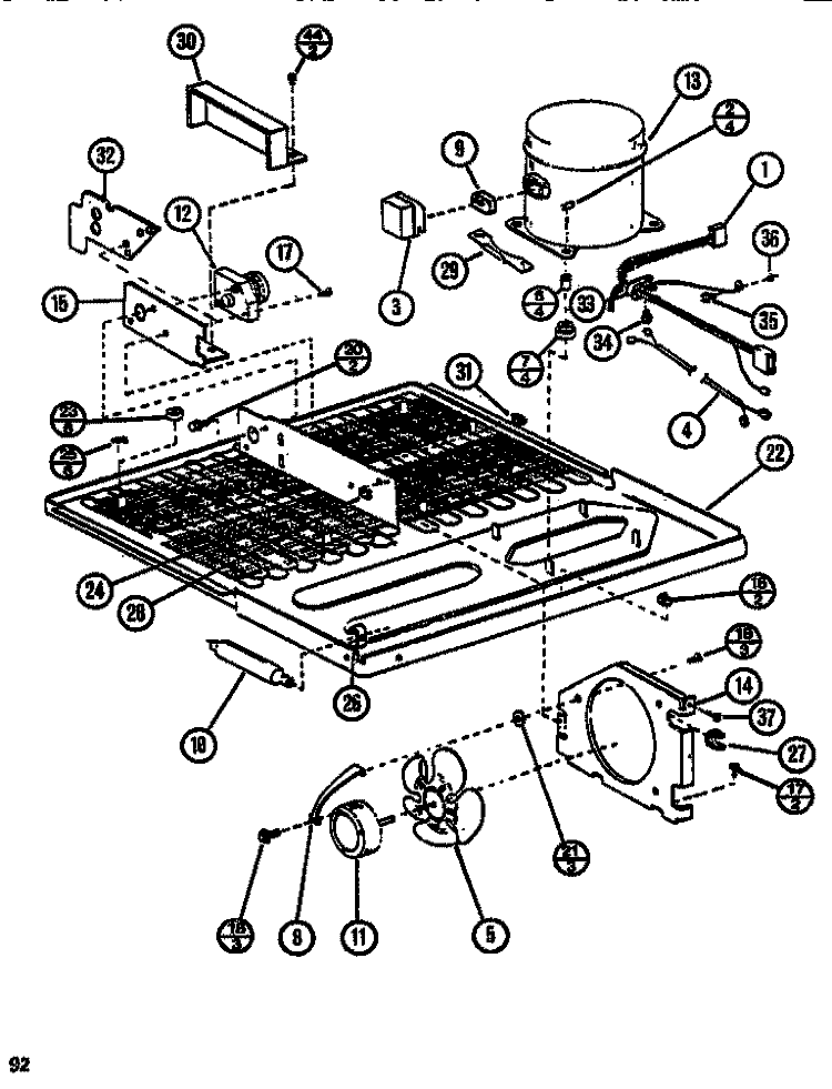 COMPRESSOR COMPARTMENT Diagram and Parts List for TC522N P1109801W Amana Refrigerator