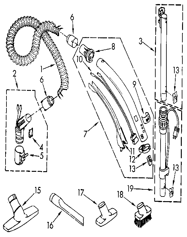 Hose And Attachment Diagram and Parts List for 1162234890  Kenmore Canister Vacuum