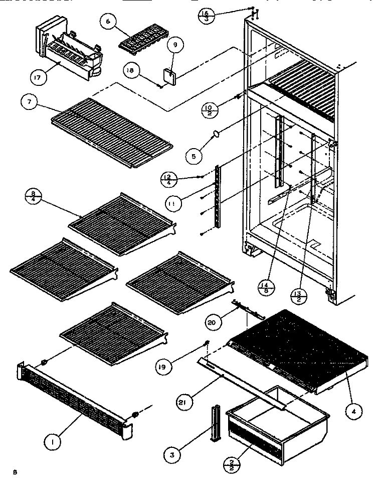 CABINET SHELVING Diagram and Parts List for TA179Q1 P1128301W Amana Refrigerator